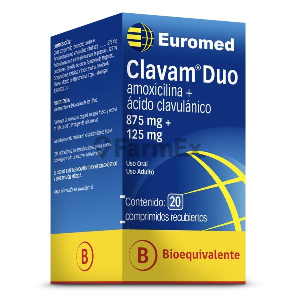 Clavam Duo 875 mg / 125 mg x 20 comprimidos Farmex-MiaHealth-Persistente
